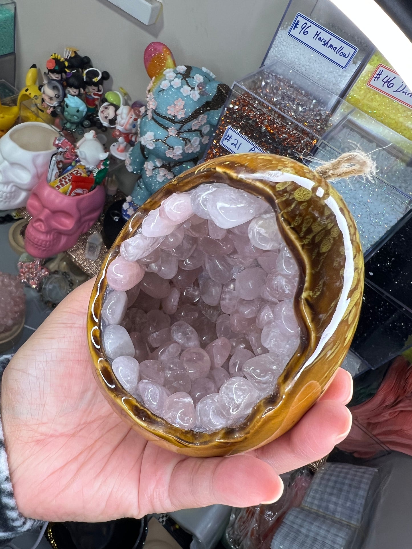 Rose quartz light stand